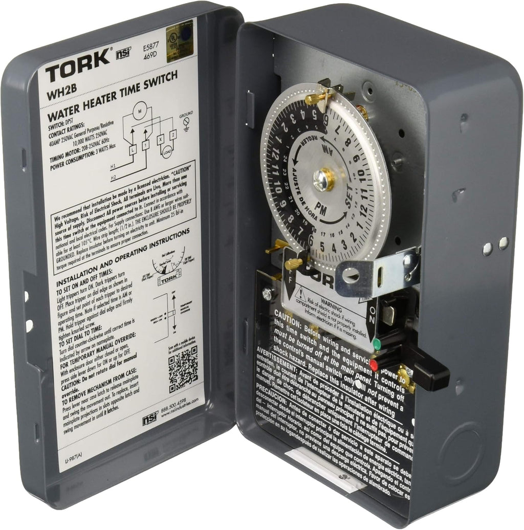 Mechanical Water Heater Time Switch, 24-Hour, 208/250V, 40A, DPST, Gray, Pack of 2 T338053