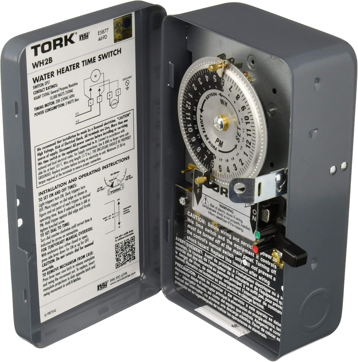Mechanical Water Heater Time Switch, 24-Hour, 208/250V, 40A, DPST, Gray, Pack of 2 T338053