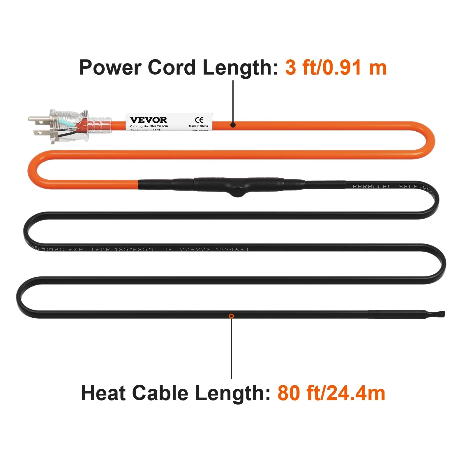 Self-Regulating Pipe Heating Cable, 80-feet 5W/ft, 120V G286235