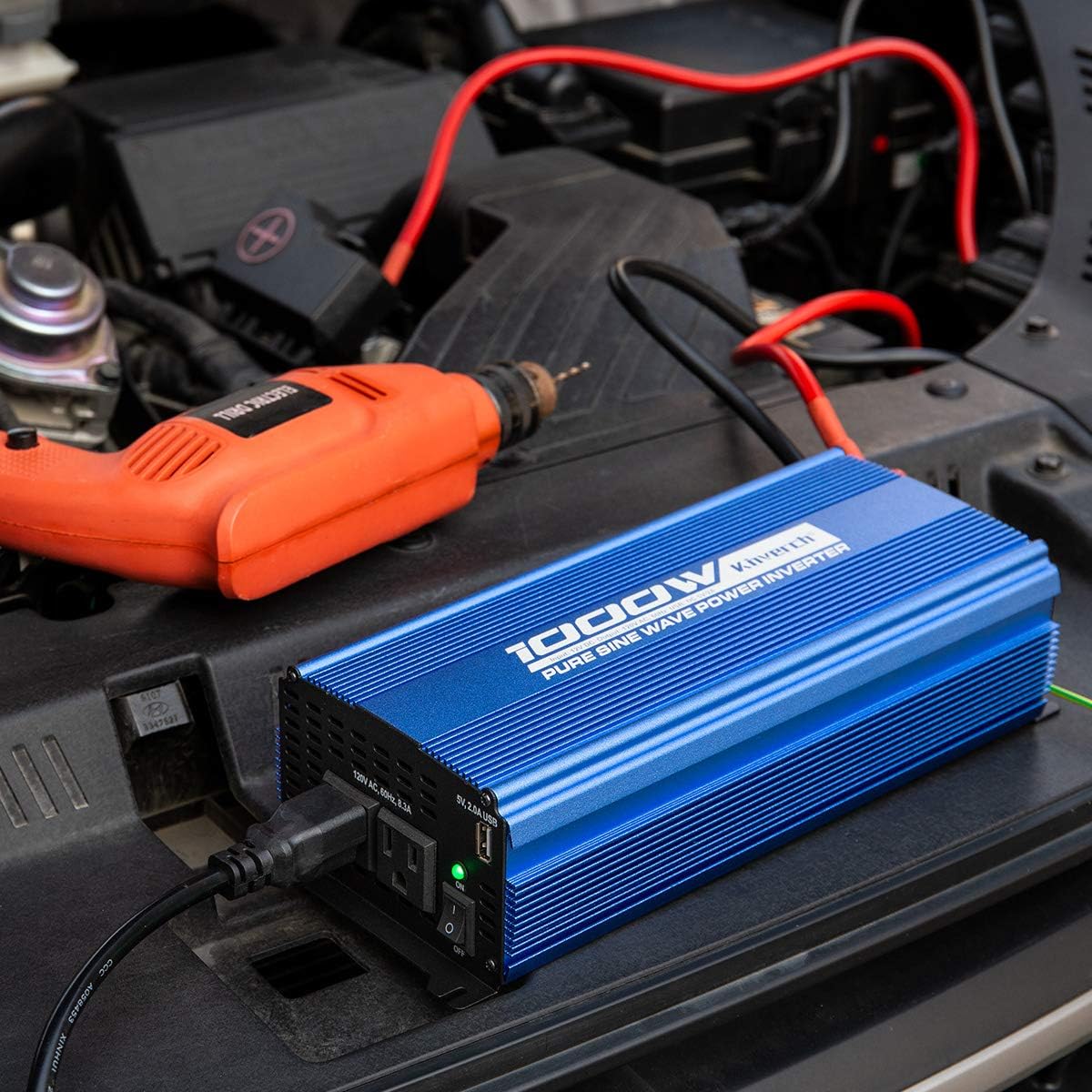 Pure Sine Wave Inverter 1000W DC 12V to AC 110V with Dual AC Outlets & 2A USB Ports G103