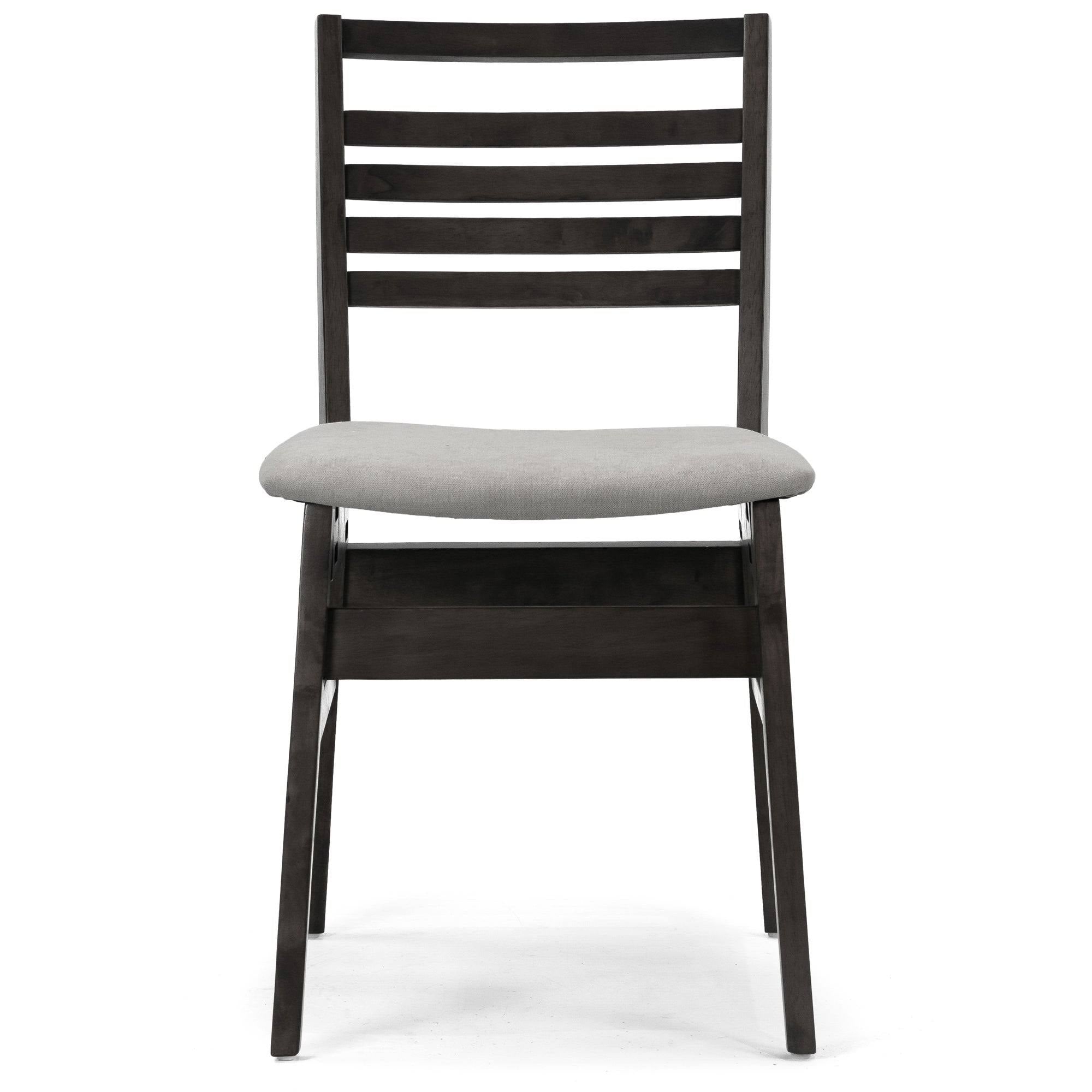 Set of 2 Black Wood Chair with Light Grey Fabric Seat and Ladder Back D199