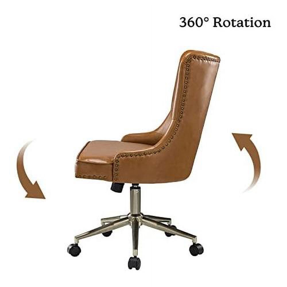 Camel PU Leather Armless Ergonomic Swivel Task Chair with 5 Rolling Casters R7143