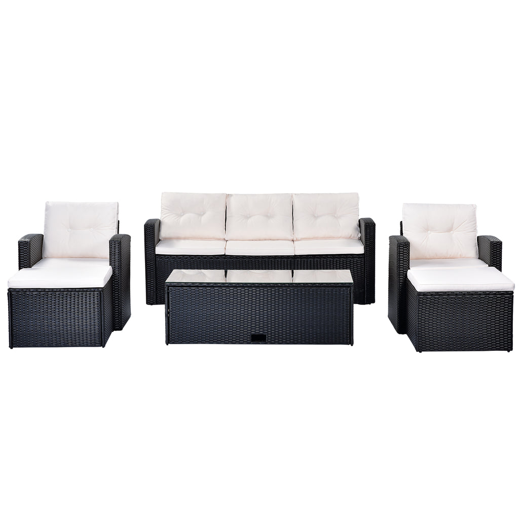 6-piece PE rattan Patio Sectional Set with coffee table, ottomans, removable cushions U2308