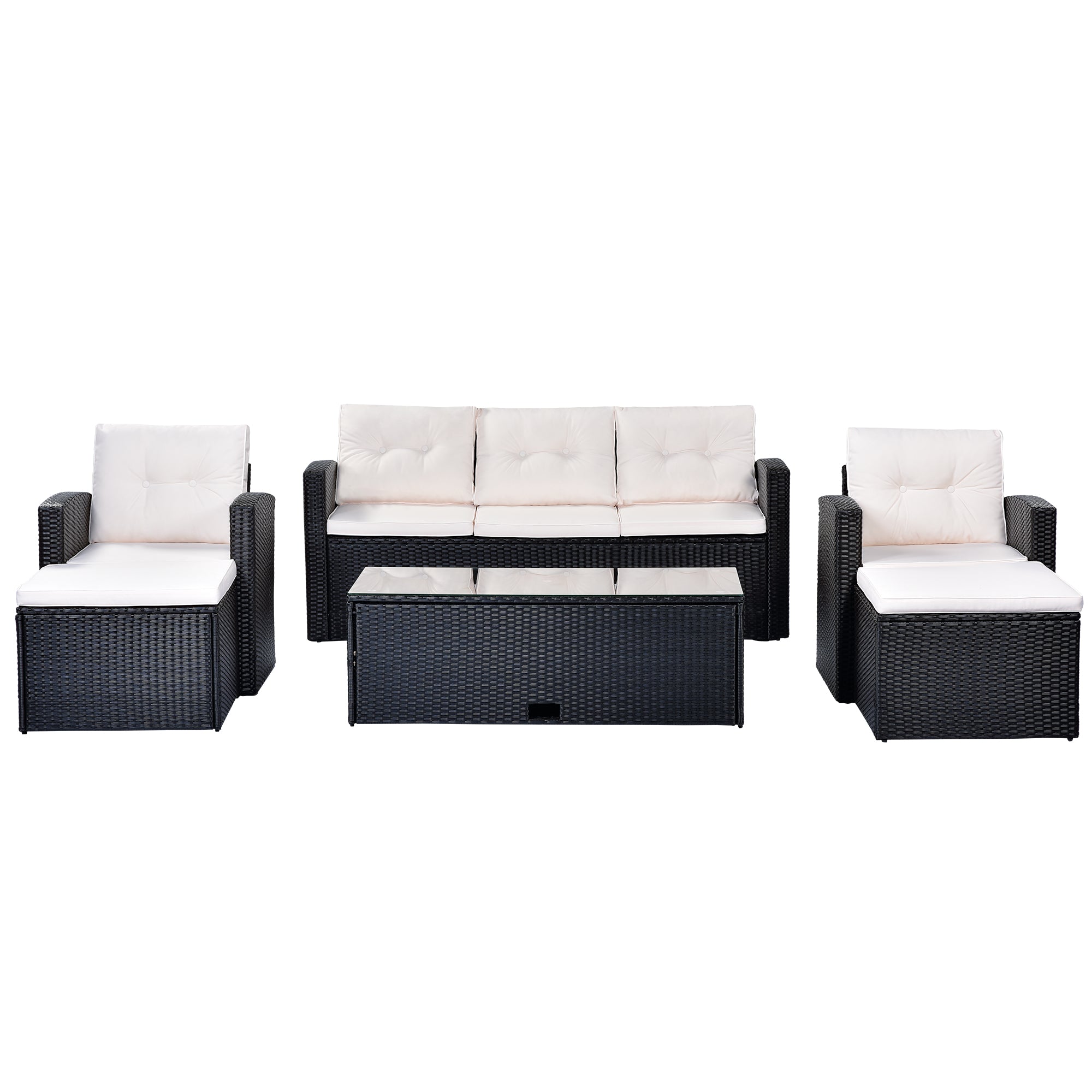 6-piece PE rattan Patio Sectional Set with coffee table, ottomans, removable cushions U2308