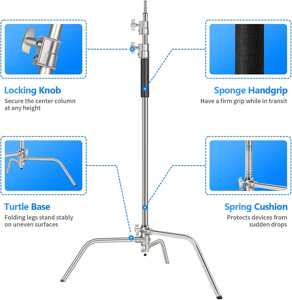 100% Stainless Steel C-Stand (2-Pack) with Extension Arm, Grip Head, Turtle Base Y90453