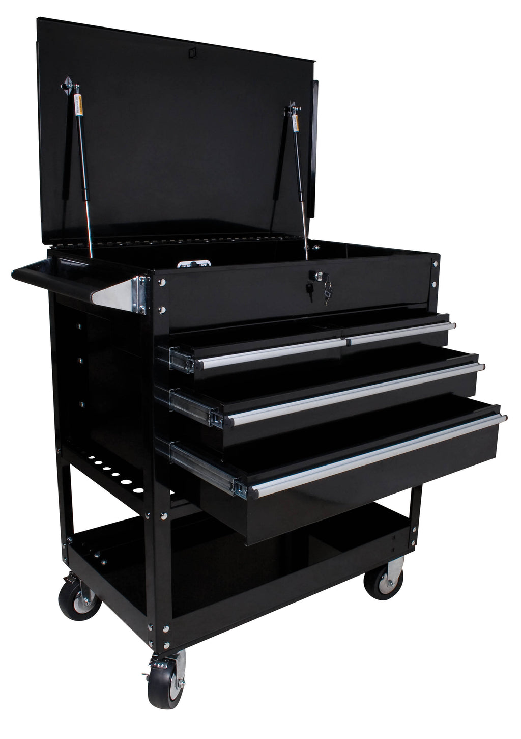 4 Drawer Black Service Cart with Locking Top D376382