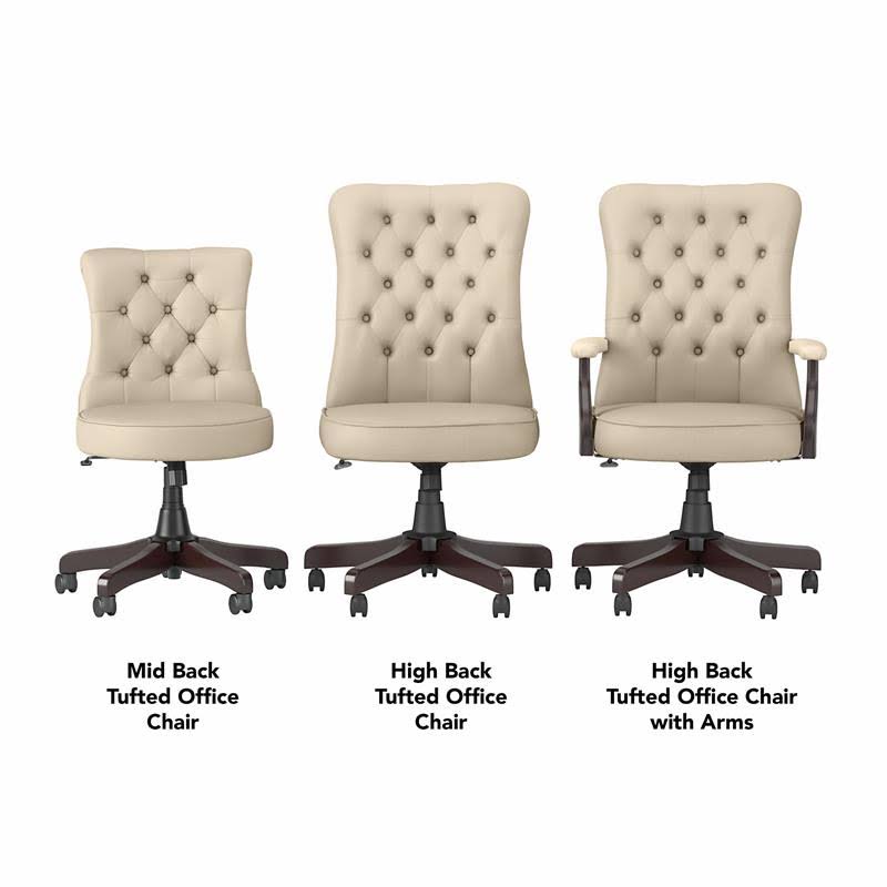 Antique White Leather High Back Tufted Office Chair with Arms C65201
