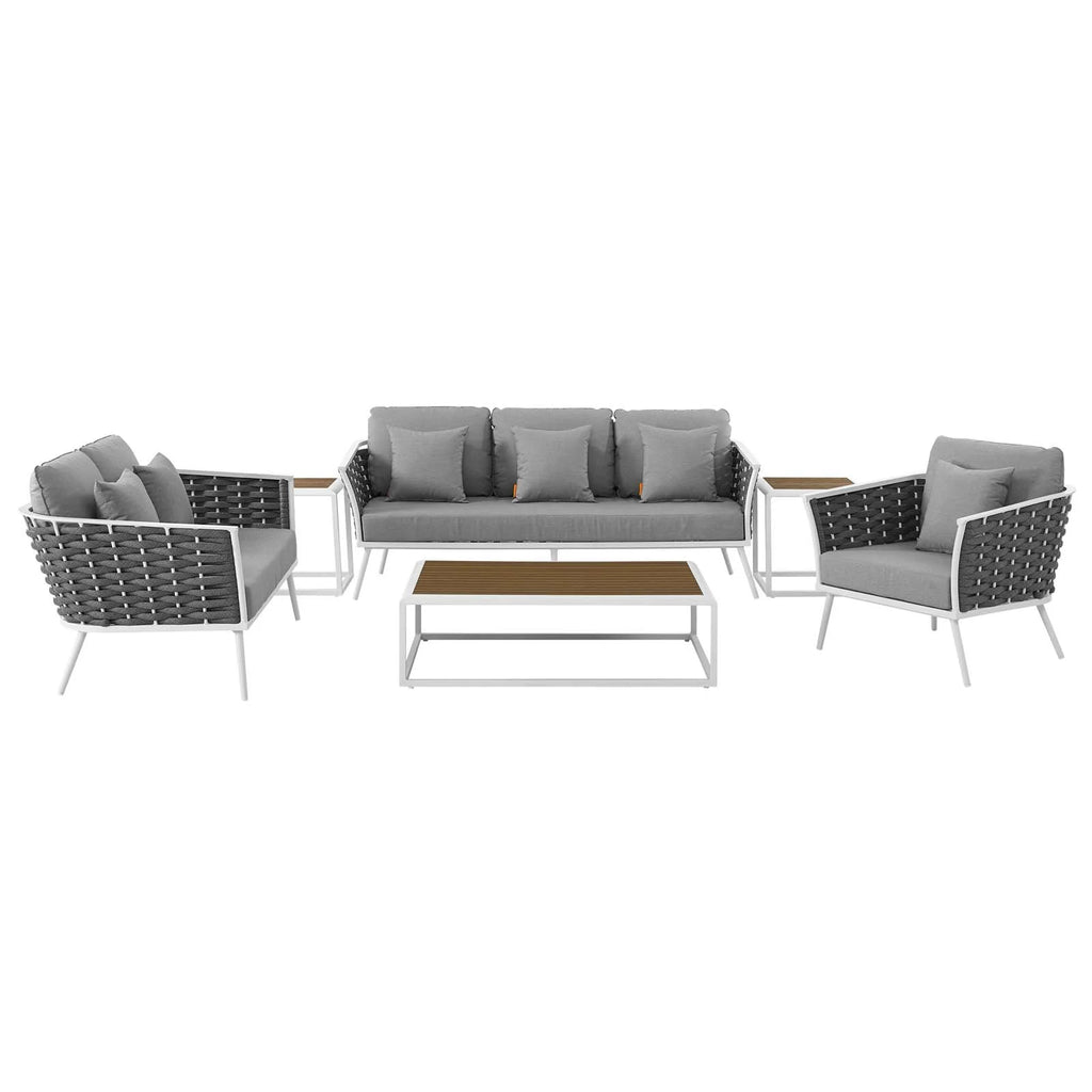 White Gray 6 Piece Aluminum Patio Sectional Sofa Set G90038