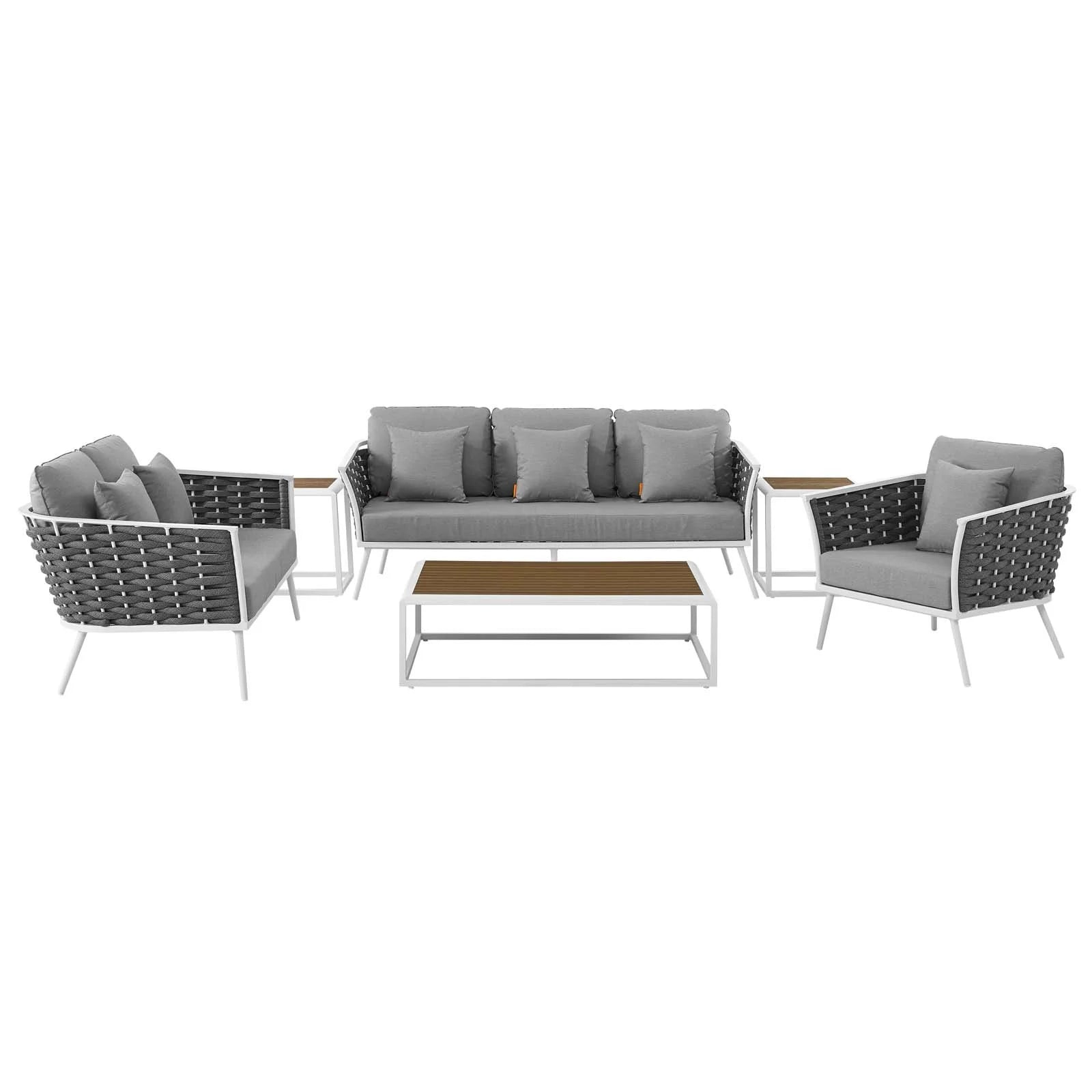 White Gray 6 Piece Aluminum Patio Sectional Sofa Set G90038