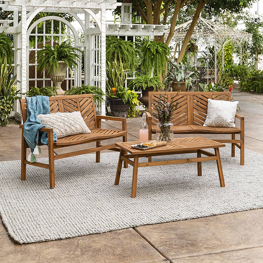 3-Piece Acacia Wood Patio Loveseat Chat Set I2679