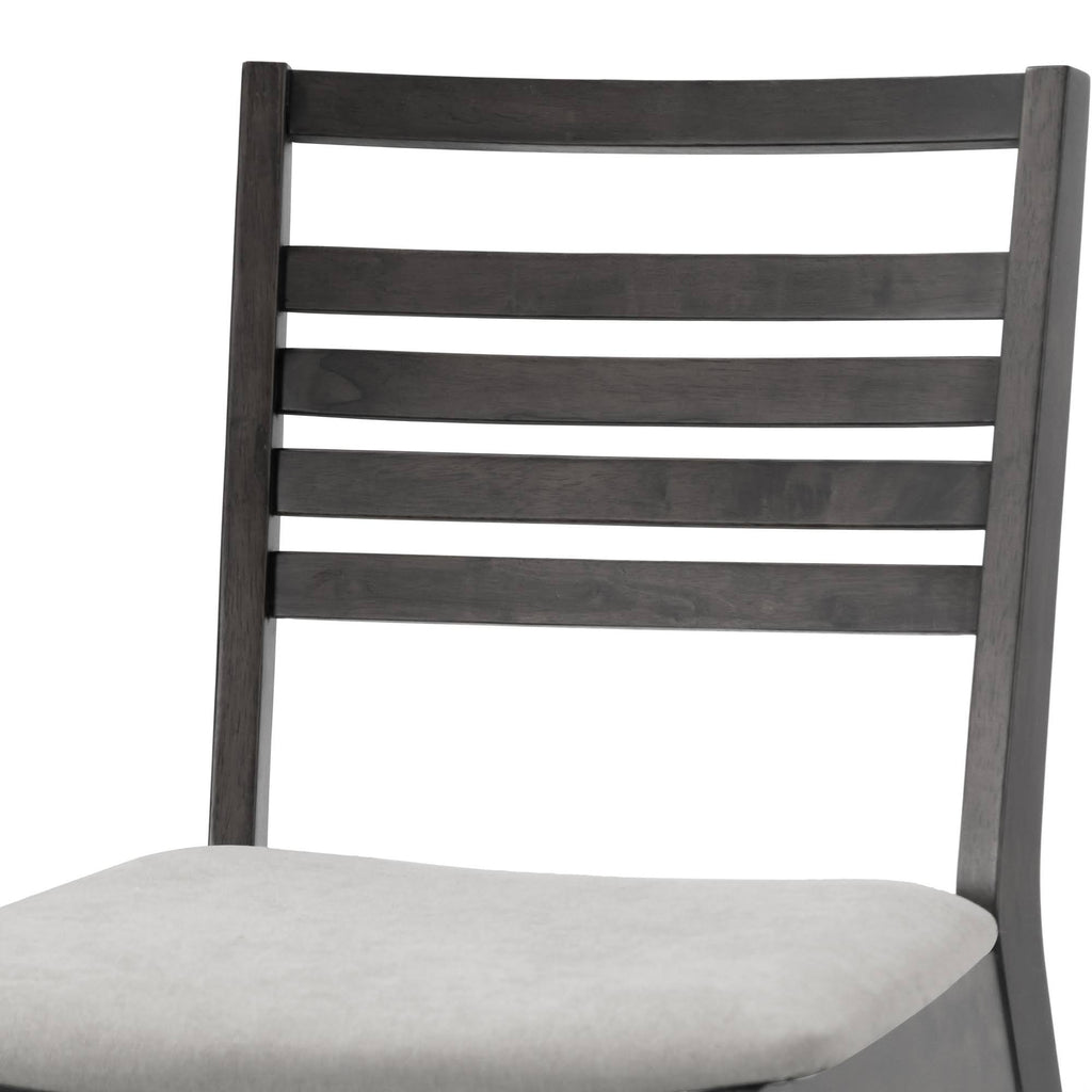Set of 2 Black Wood Chair with Light Grey Fabric Seat and Ladder Back D199