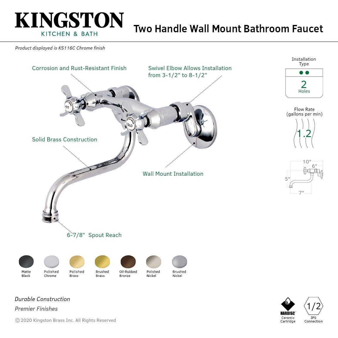 Polished Brass Adjustable Center Wall Mount Bathroom Faucet B580