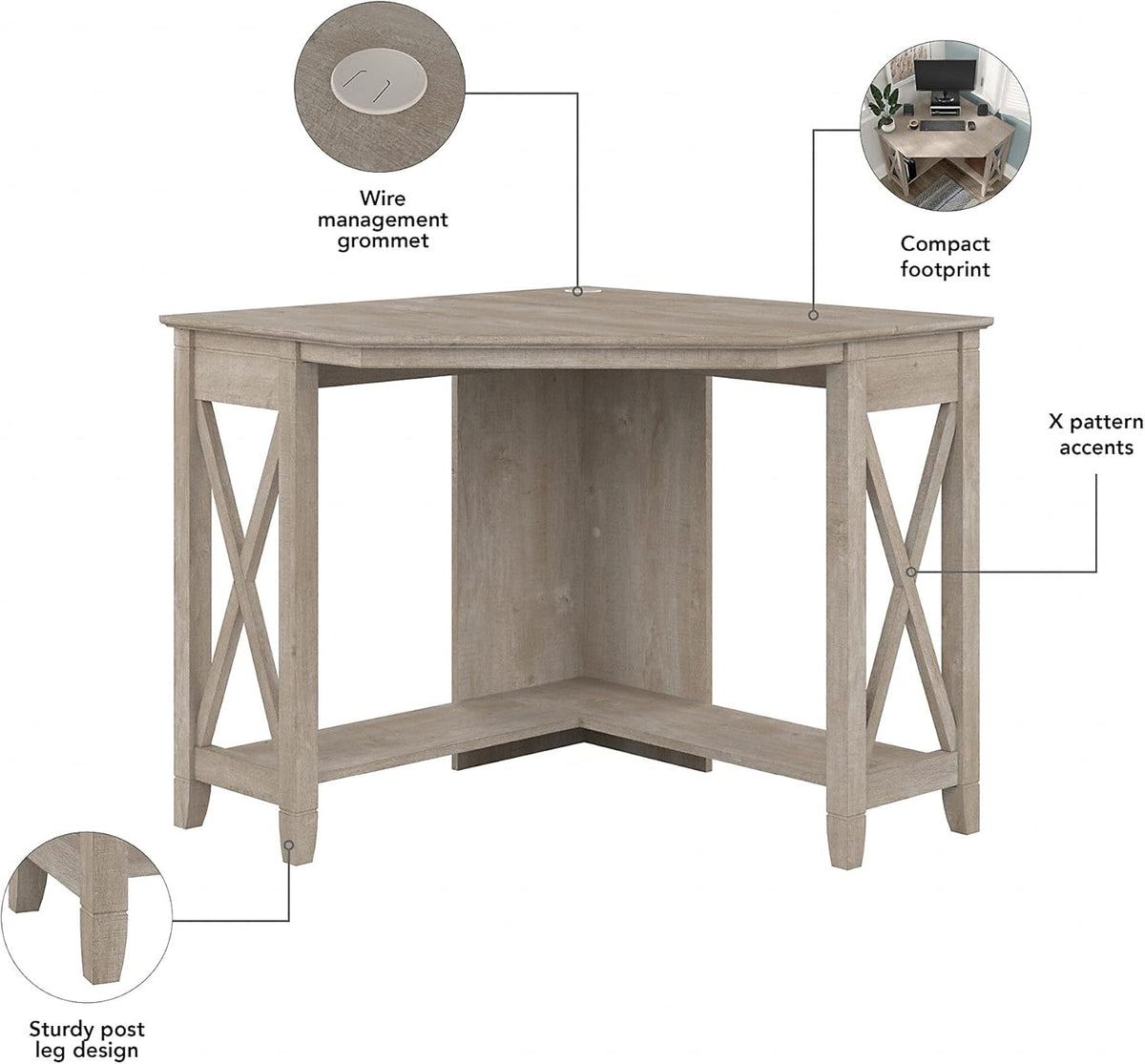 Washed Gray Small Corner Desk with Storage Cabinet T24577