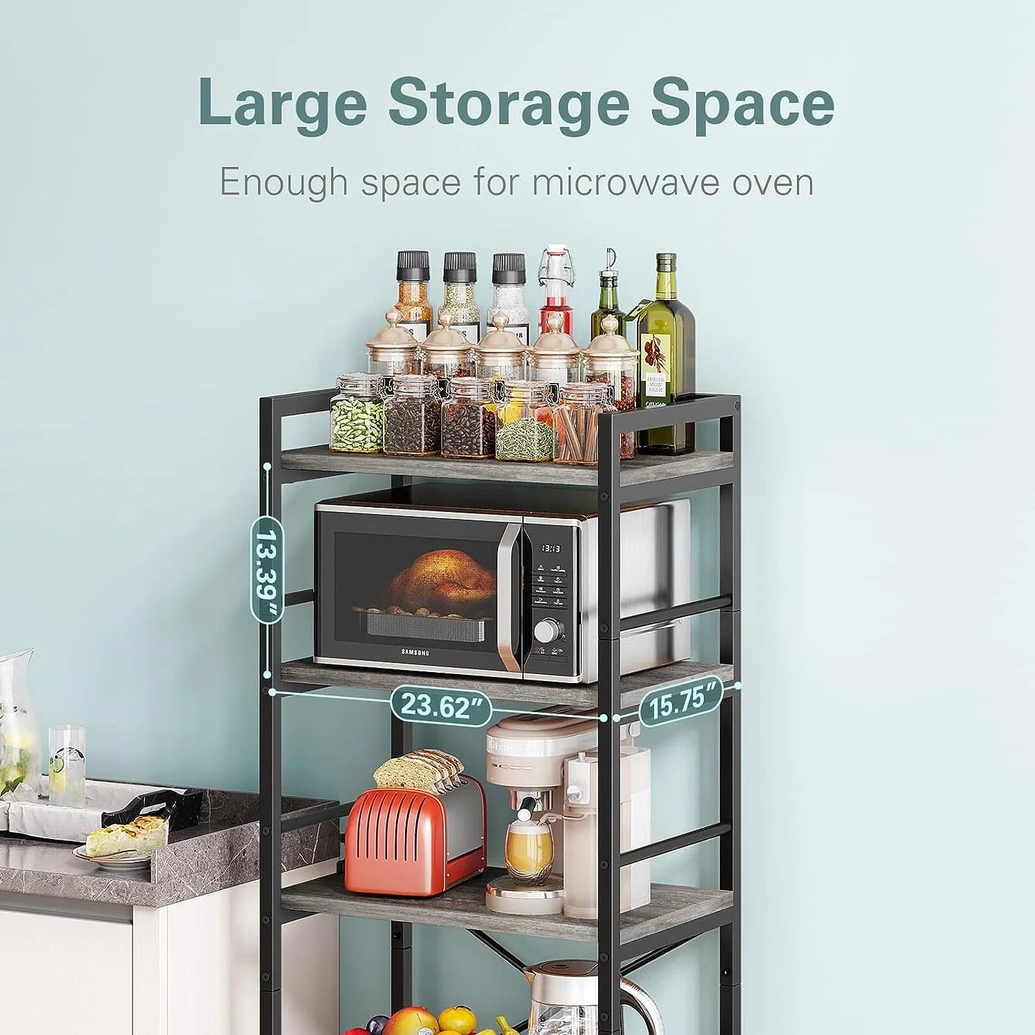 5-Tier Gray Microwave Stand Shelf with Storage M364