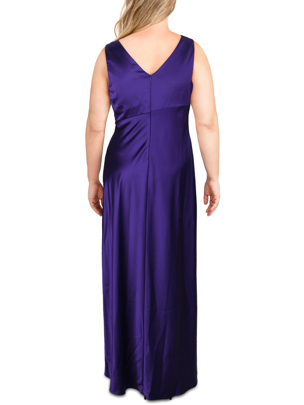 Purple Sleeveless Faux Wrap Formal Dress D6464