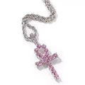 14K Gold Over Finish Simulated Diamond Pink Egyptian Ankh Cross Charm Pendant Necklace X641