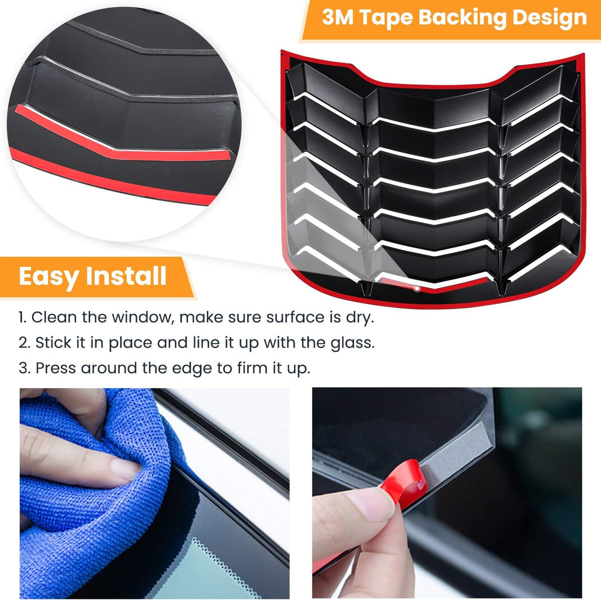 Rear Window Louver Windshield Sun Shade Cover ABS Glossy Carbon Fiber B20696