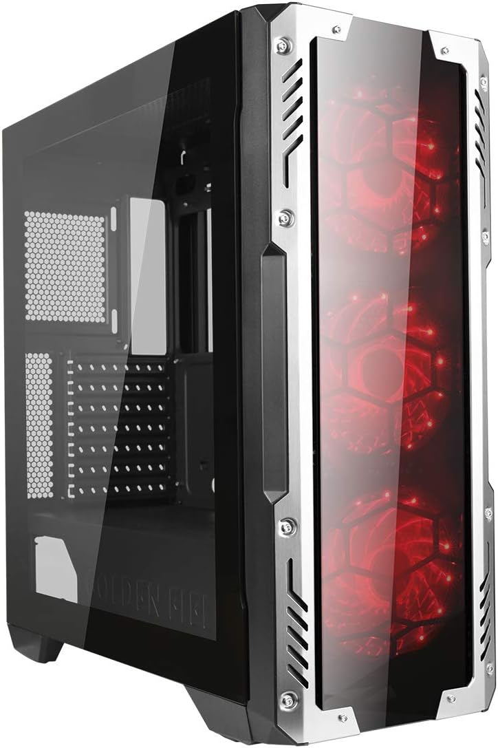 Mid Tower ATX PC Case with 3 Red LED Fans and Tempered Glass Panels I78376