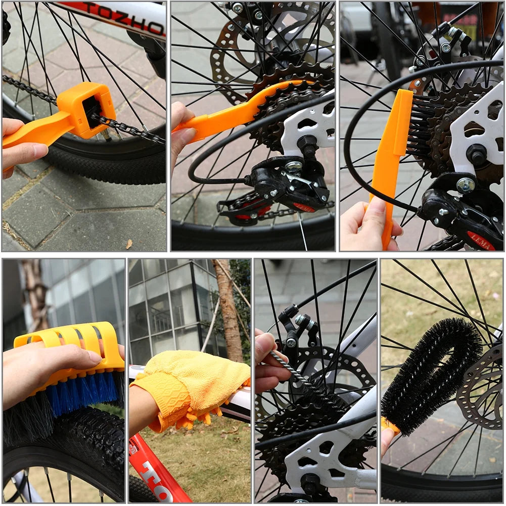 8pcs Bicycle Chain Brushes Cleaning Scrubber Repair Tool Z98439