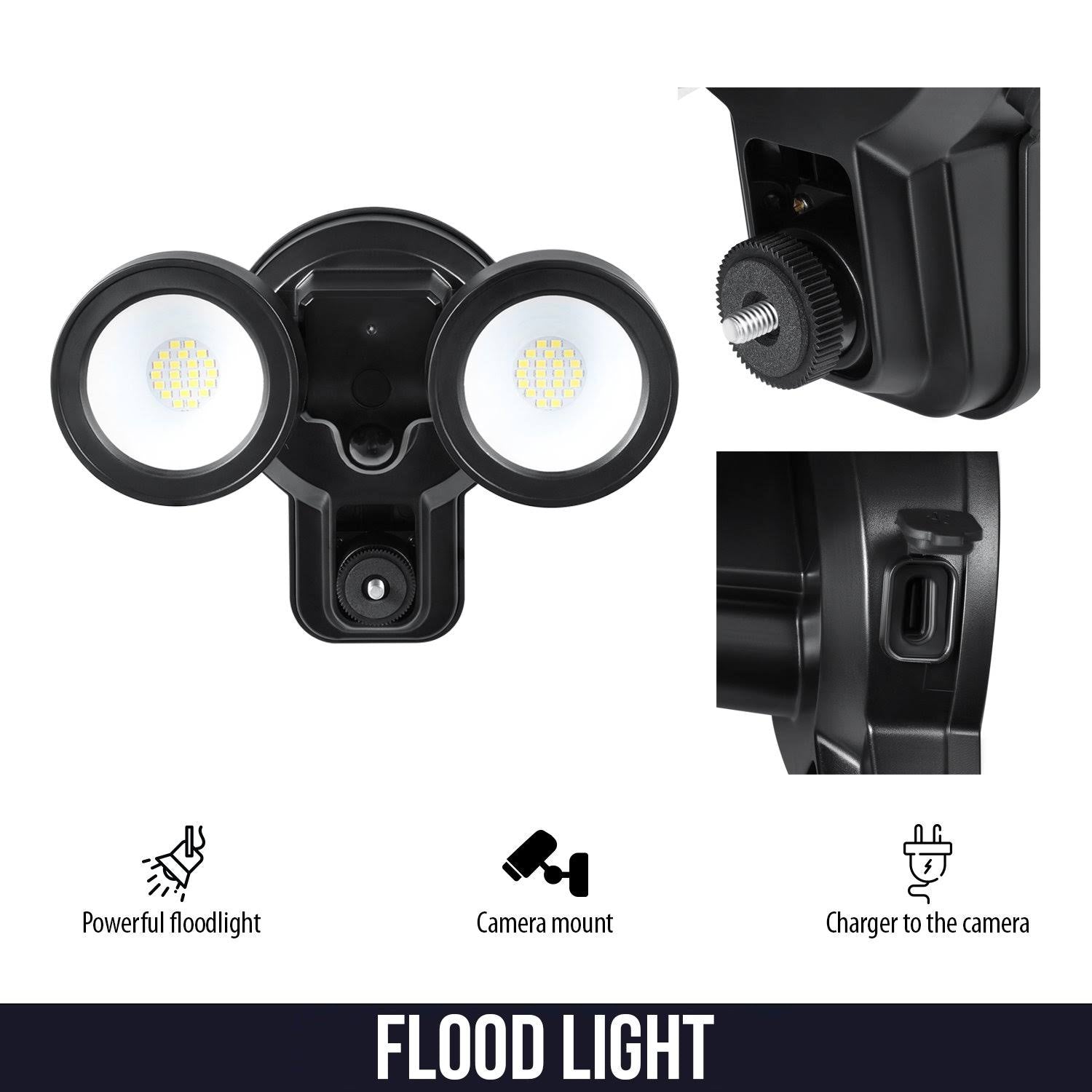 3-in-1 Floodlight, Charger and Mount for Ring Stick Up Cam and Spotlight Cam Battery (Black) V1970