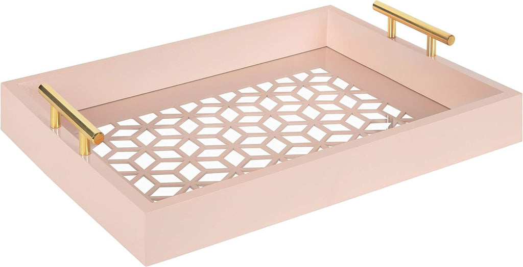 White and Gold Rectangle Decorative Tray with Metal Handles D702549