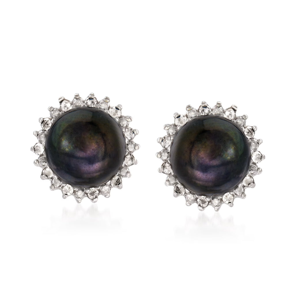 7-7.5mm Cultured Button Pearl and .13 ct. t.w. Diamond Stud Earrings in Sterling Silver H62324