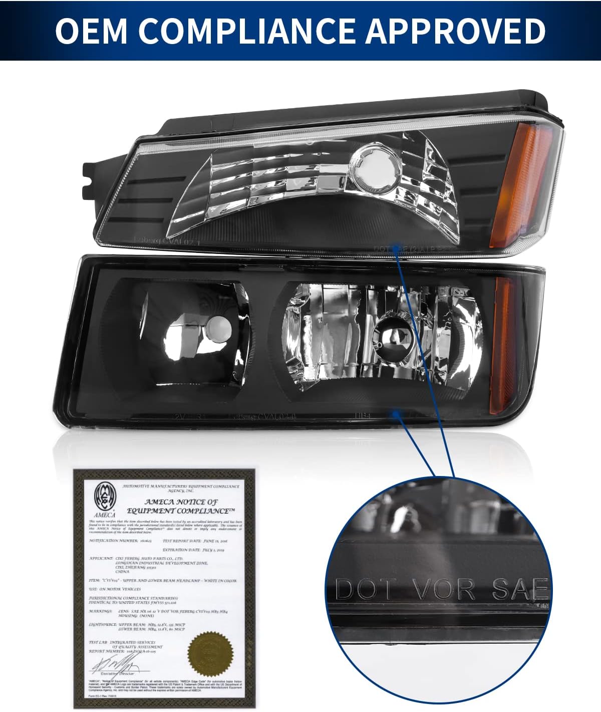 Black Housing Clear Lens Amber Reflector Headlights Assembly H750911