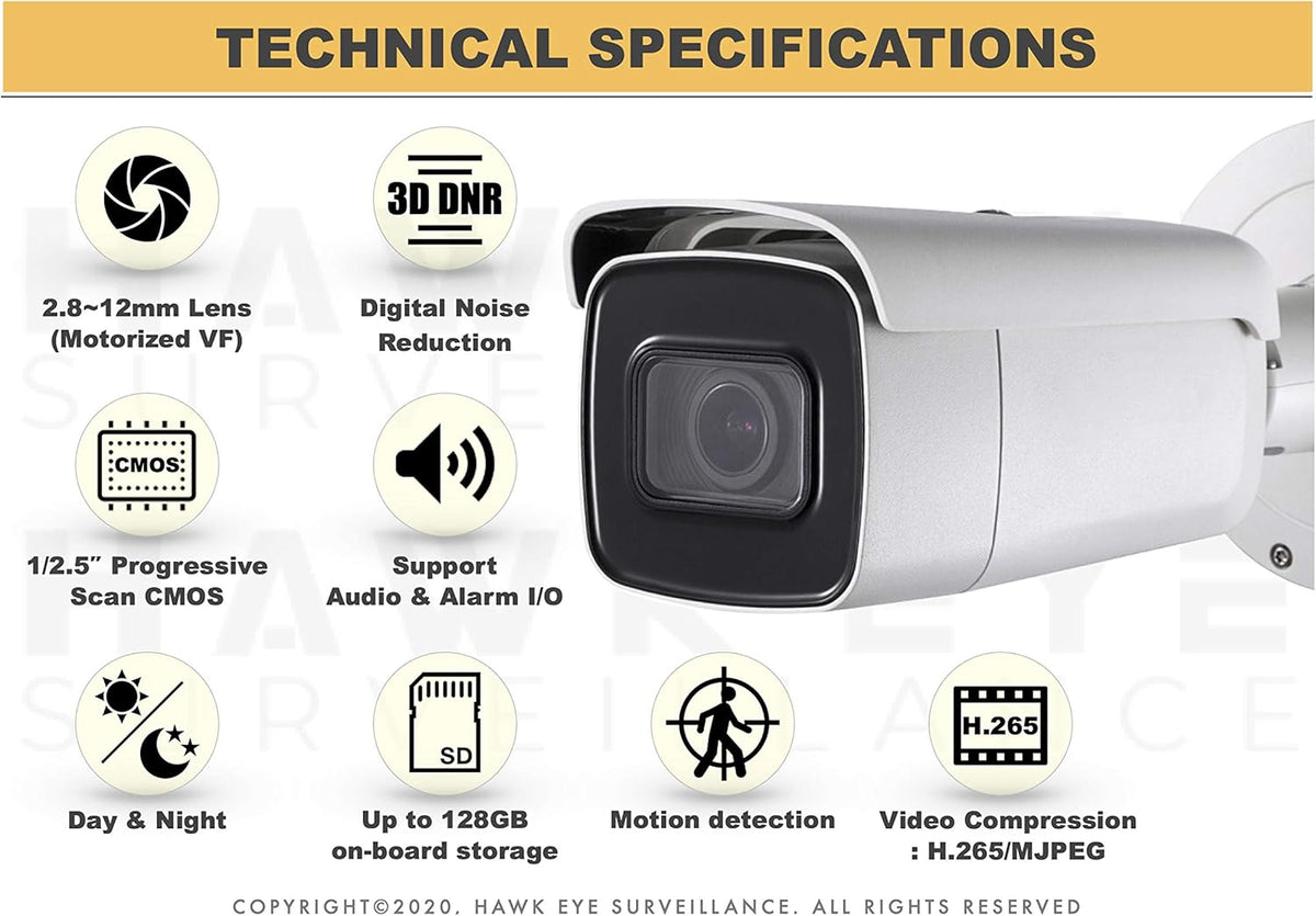 4K PoE Security IP Camera 8MP Vari-Focal Bullet Onvif Weatherproof 2.8-12mm Motorized Lens Y6811