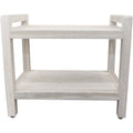 White Finish Teak Shower Bench with Shelf and Handles E86862