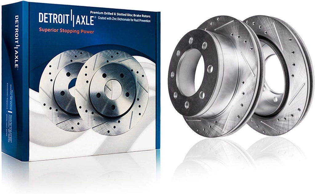 Rear Drilled Slotted Rotors + Brake Pads 6pc Set T92329