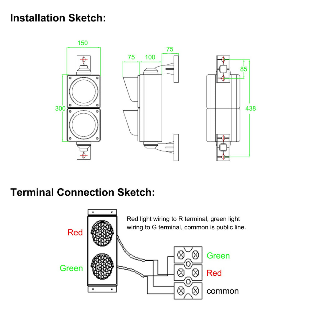 100mm Red/Green LED Traffic Light, DC9-36V, IP65 PC Housing K637251