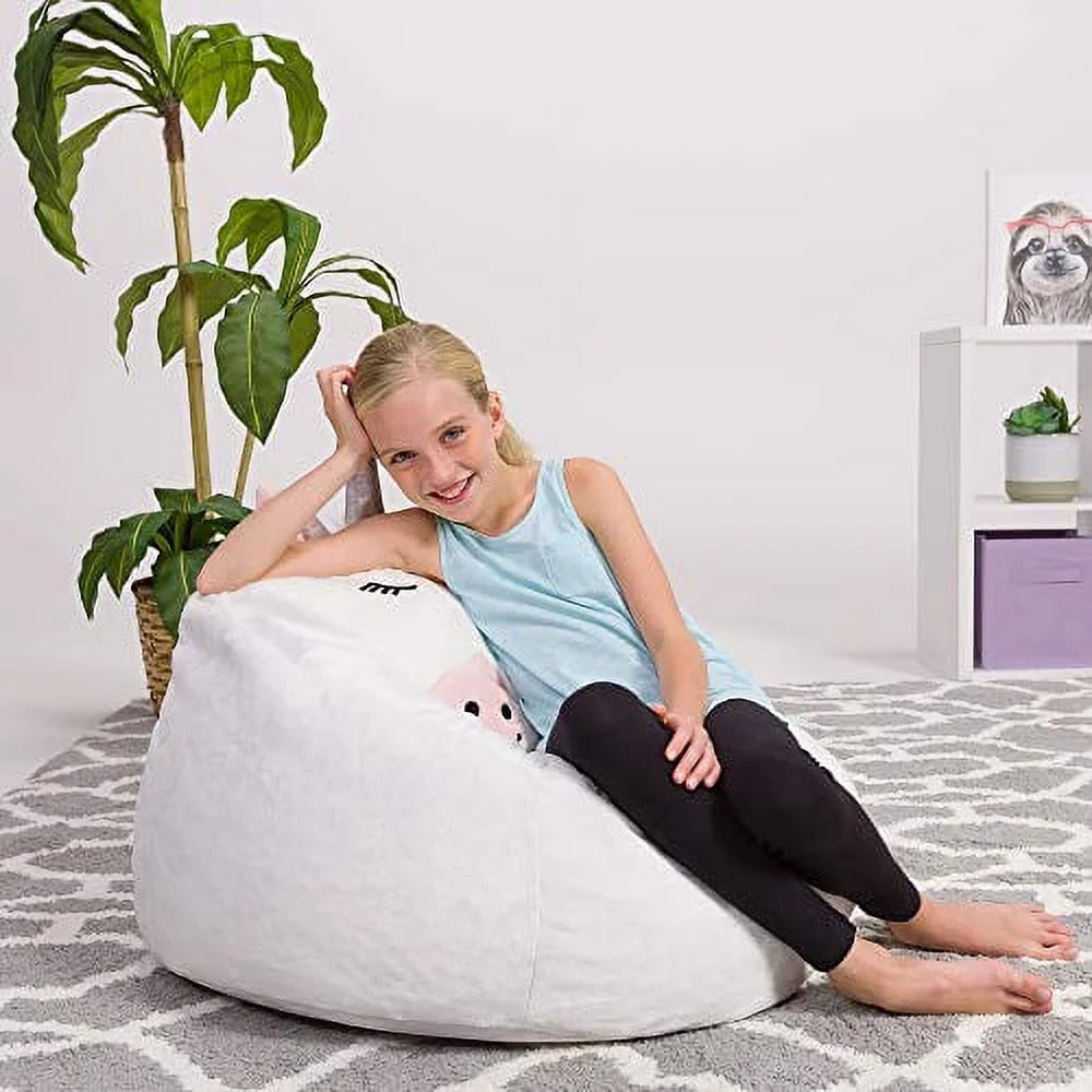 White Unicorn Furry Bean Bag Chair S4259