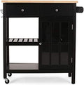 White and Natural Kitchen Cart with Wheels D3007
