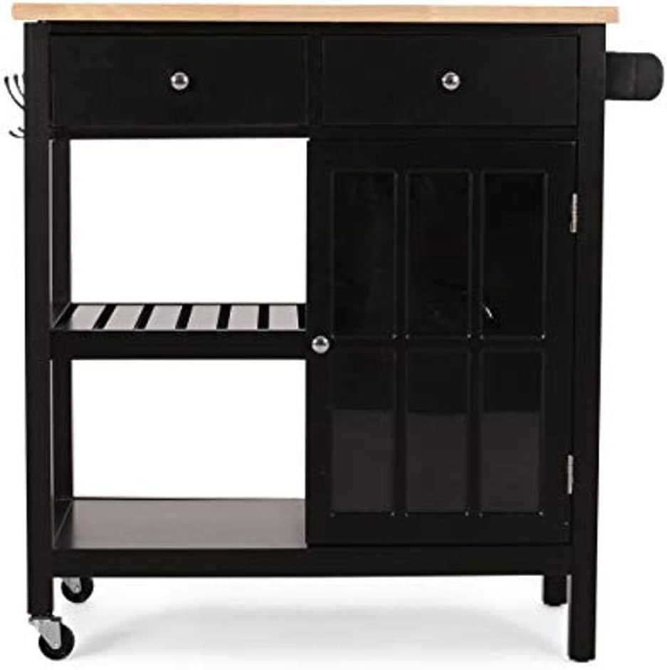 White and Natural Kitchen Cart with Wheels D3007
