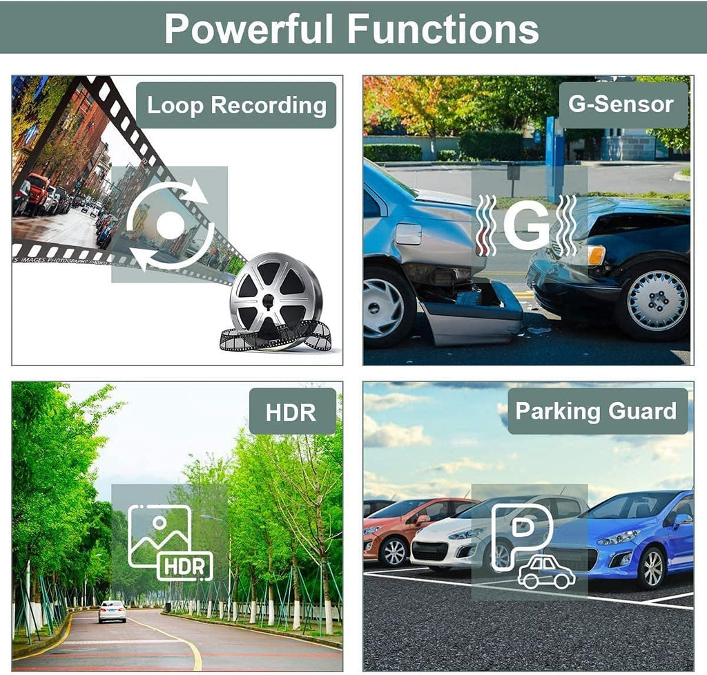 Dash Cam Front and Rear 1080P Full HD Dual Dash Cam 3 IPS Screen Night Vision 170° Wide Angle Motion Detection G-Sensor with SD Card W215174