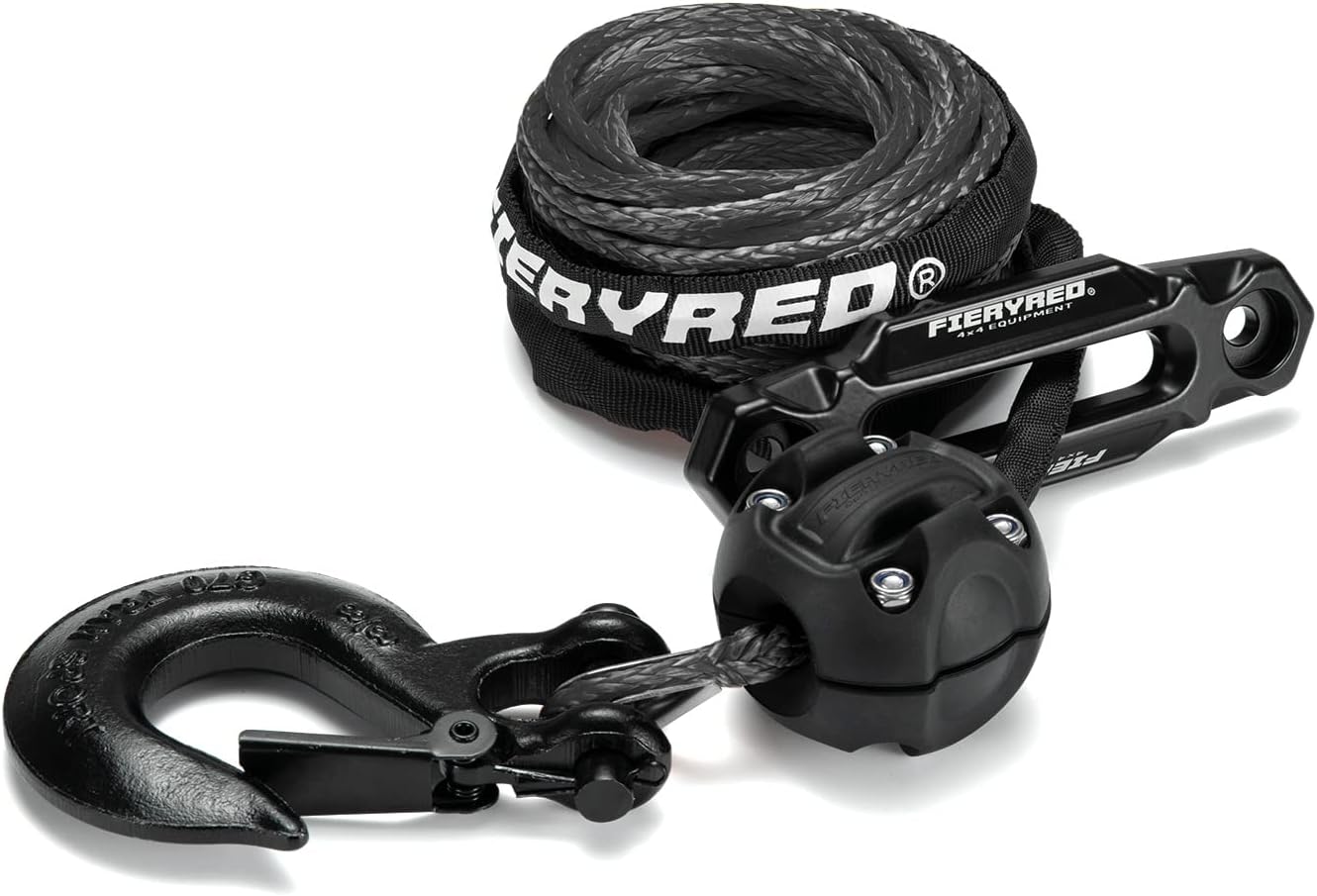 Black 3/16 50FT Synthetic Winch Rope Cable Kit with Forged Hook Fairleads, Pack of 2 M573566