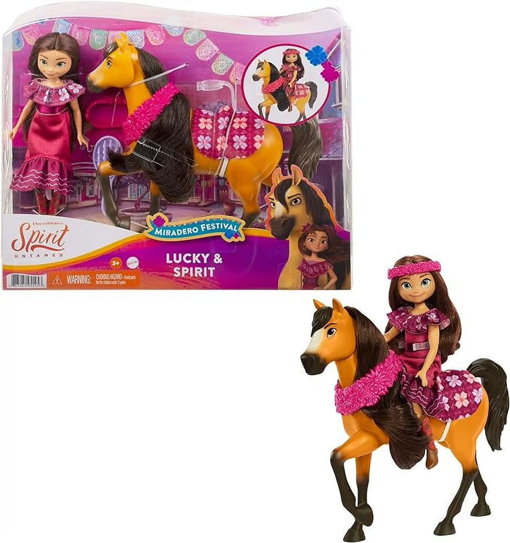 Lucky Doll with Dress, Floral Crown, Brush & Spirit Horse with Long Mane, Floral Garland, Horse Blanket W8718