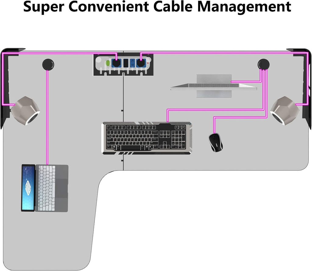 Black L Shaped 60 Inch Gaming Desk with Mouse Pad and Cable Management H299