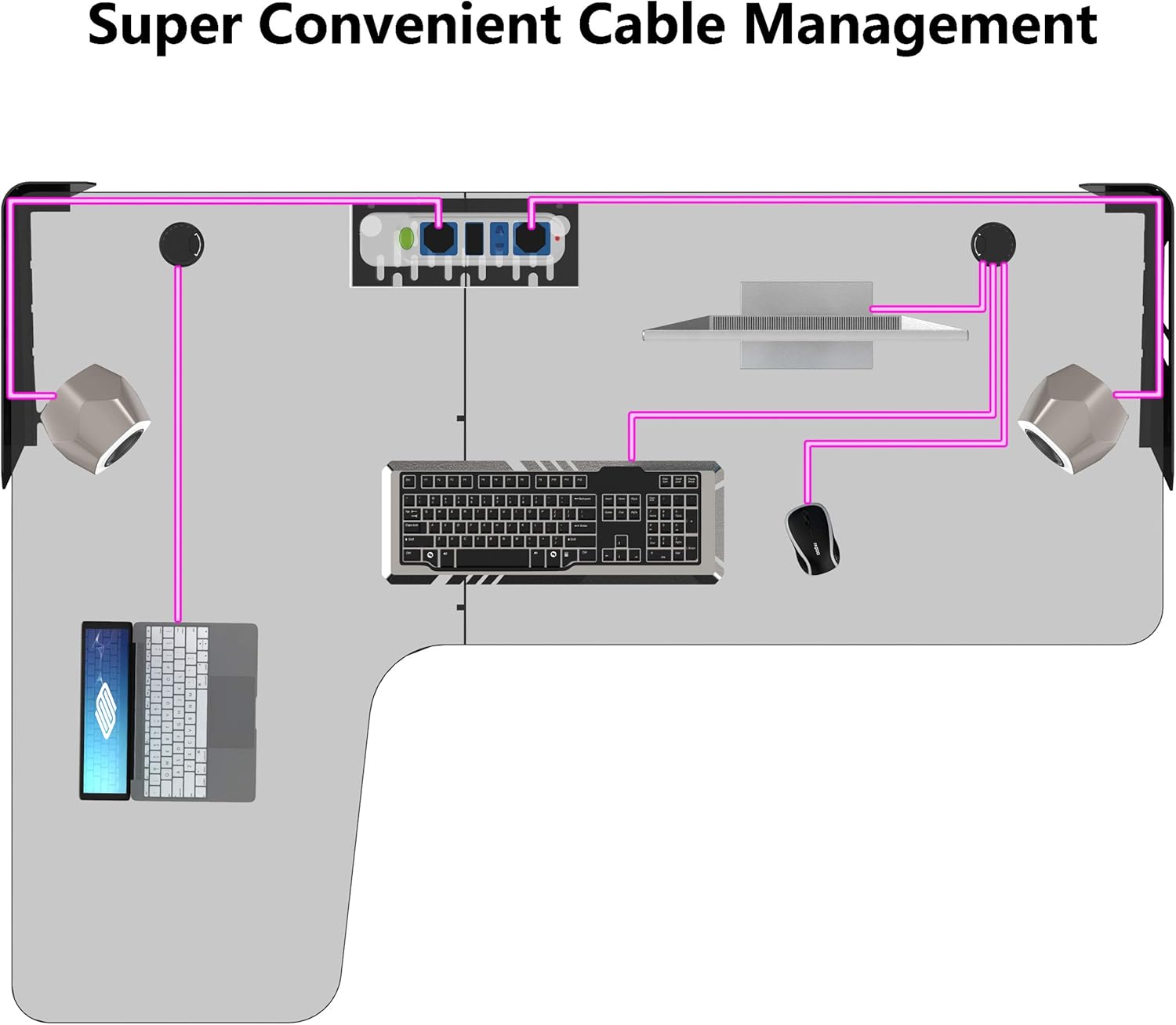 Black L Shaped 60 Inch Gaming Desk with Mouse Pad and Cable Management H299