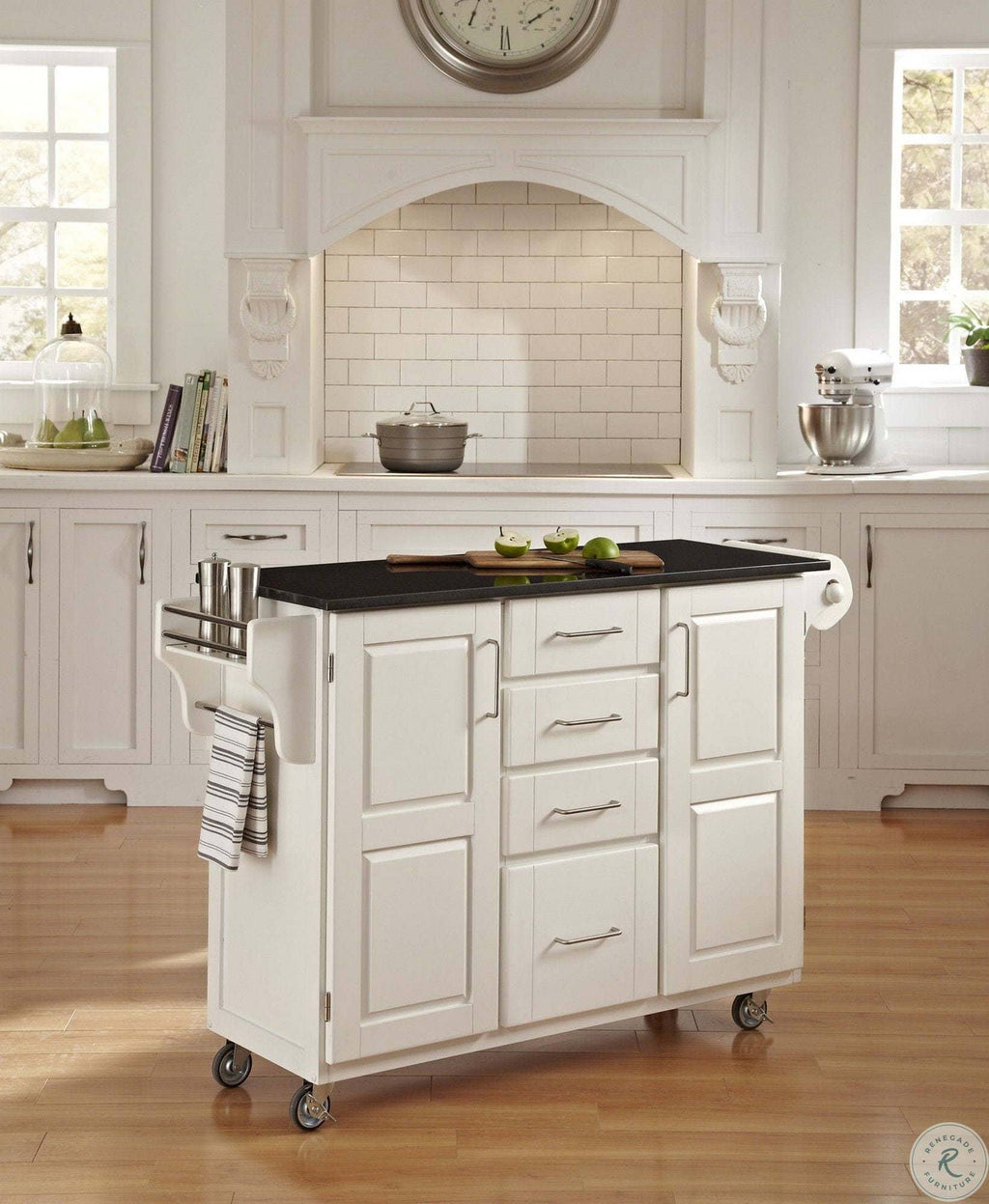 White/Black Granite Top Kitchen Cart U86370