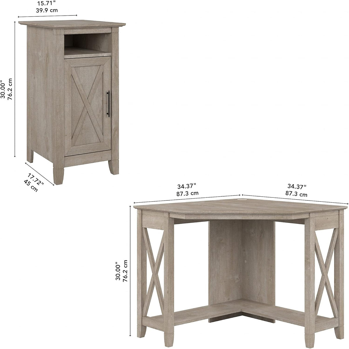 Washed Gray Small Corner Desk with Storage Cabinet T24577