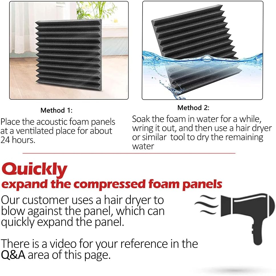 Acoustic Foam Panels 48 Pack 12" x 12" x 2" Sound Dampening Panels, Sound Absorbing Foam, Studio Acoustic Foam, Pack of 2 K8018