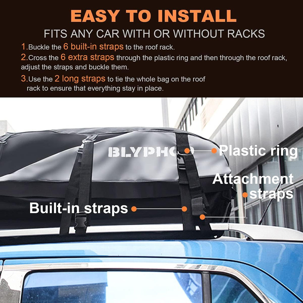20 Cubic Feet Waterproof Rooftop Cargo Carrier with 8 Reinforced Straps J90810