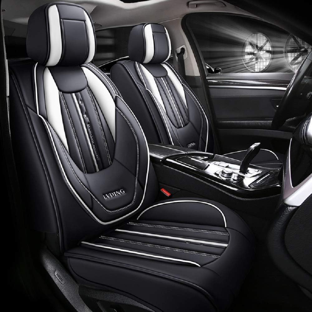 Black-Green PU Leather 5 Seats Full Set Car Seat Covers F962381