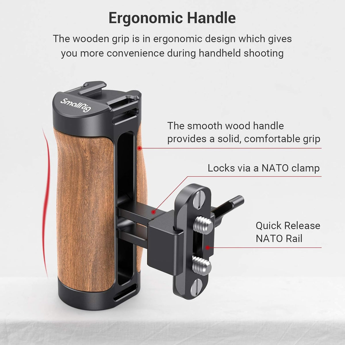 Wooden Mini NATO Handle Side Handgrip with NATO Clamp and Quick Release NATO Rail for Camera Cage F576
