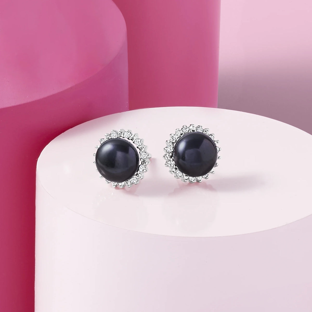 7-7.5mm Cultured Button Pearl and .13 ct. t.w. Diamond Stud Earrings in Sterling Silver H62324