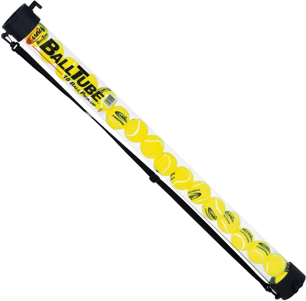 Tennis Ballhopper Balltube Holds 18 Balls, Lightweight Durable Ball Collector Carrier Dispenser with Shoulder Strap Pack of 2 I460