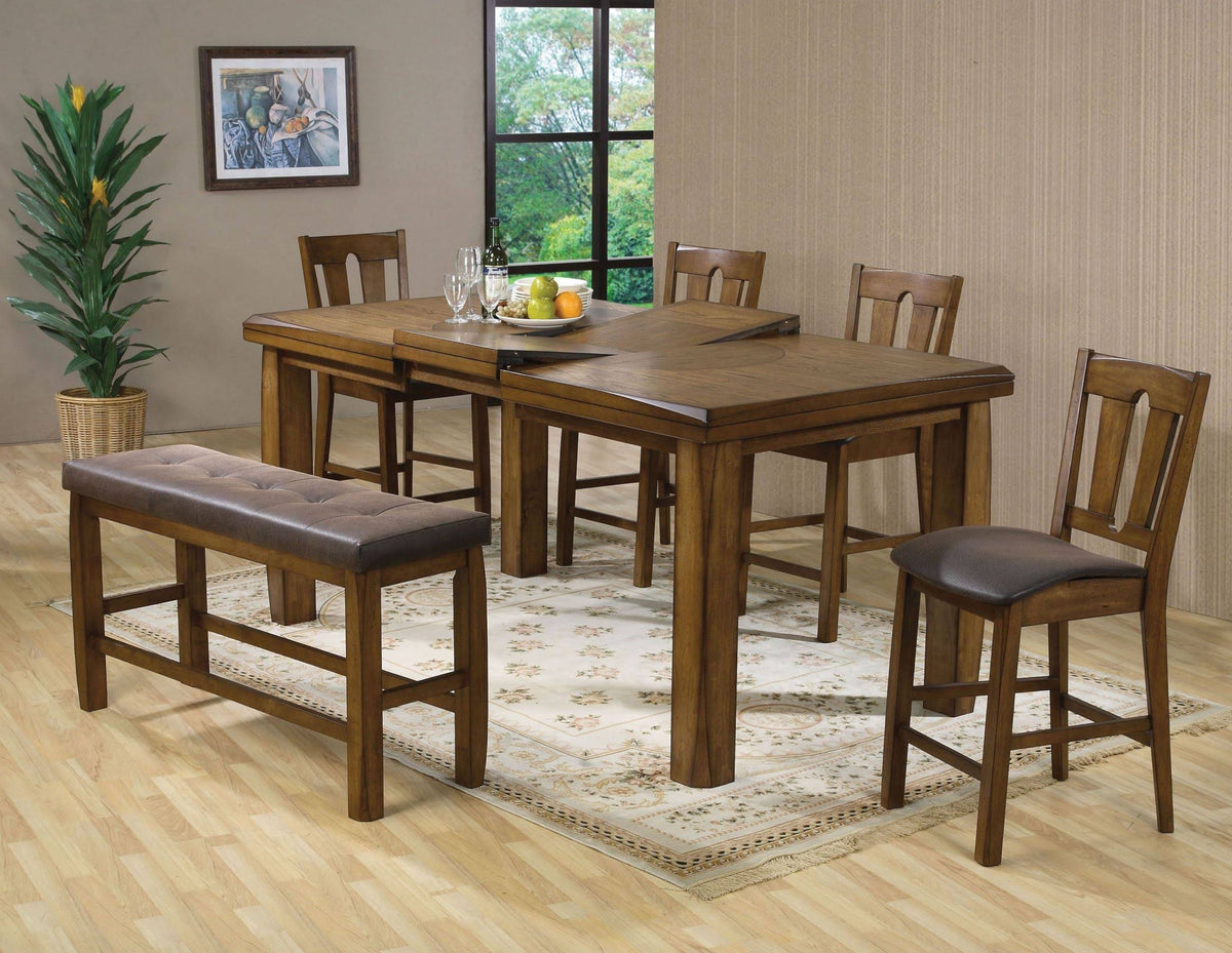 Brown PU & Oak Counter Height Bench with Storage Y155
