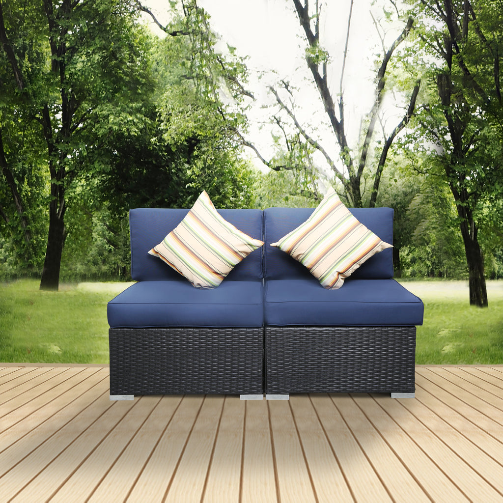 Gray Outdoor Patio Conversation Sofa Set with Padded Wicker Rattan Chairs R4690