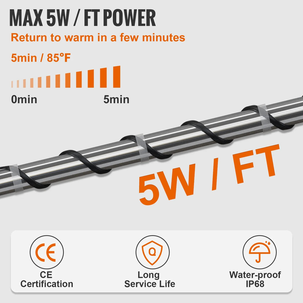 Self-Regulating Pipe Heating Cable, 80-feet 5W/ft, 120V G286235